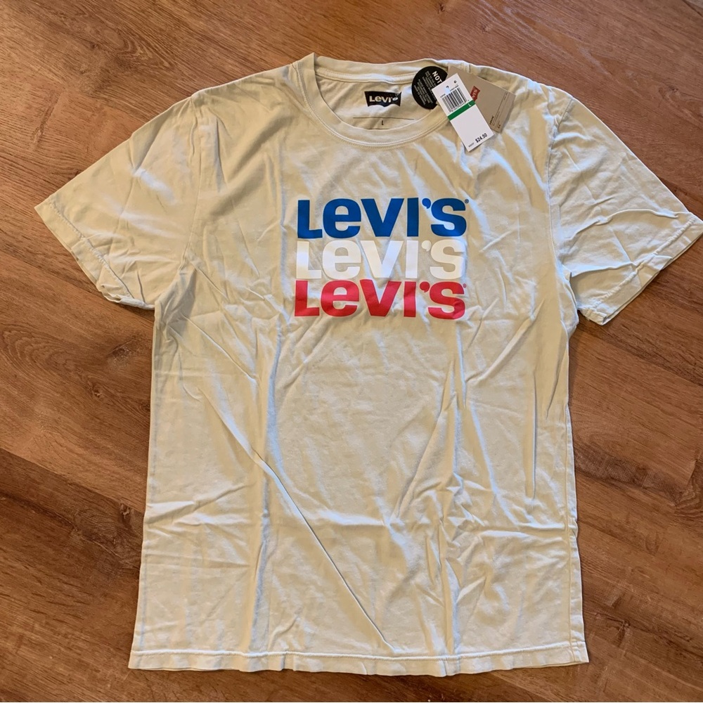 Levi’s Stacked Logo Cream T-shirt Tee Large 100% cotton Unisex